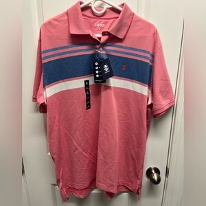 Izod men’s short sleeve polo advantage performance, pink blue white stripe large